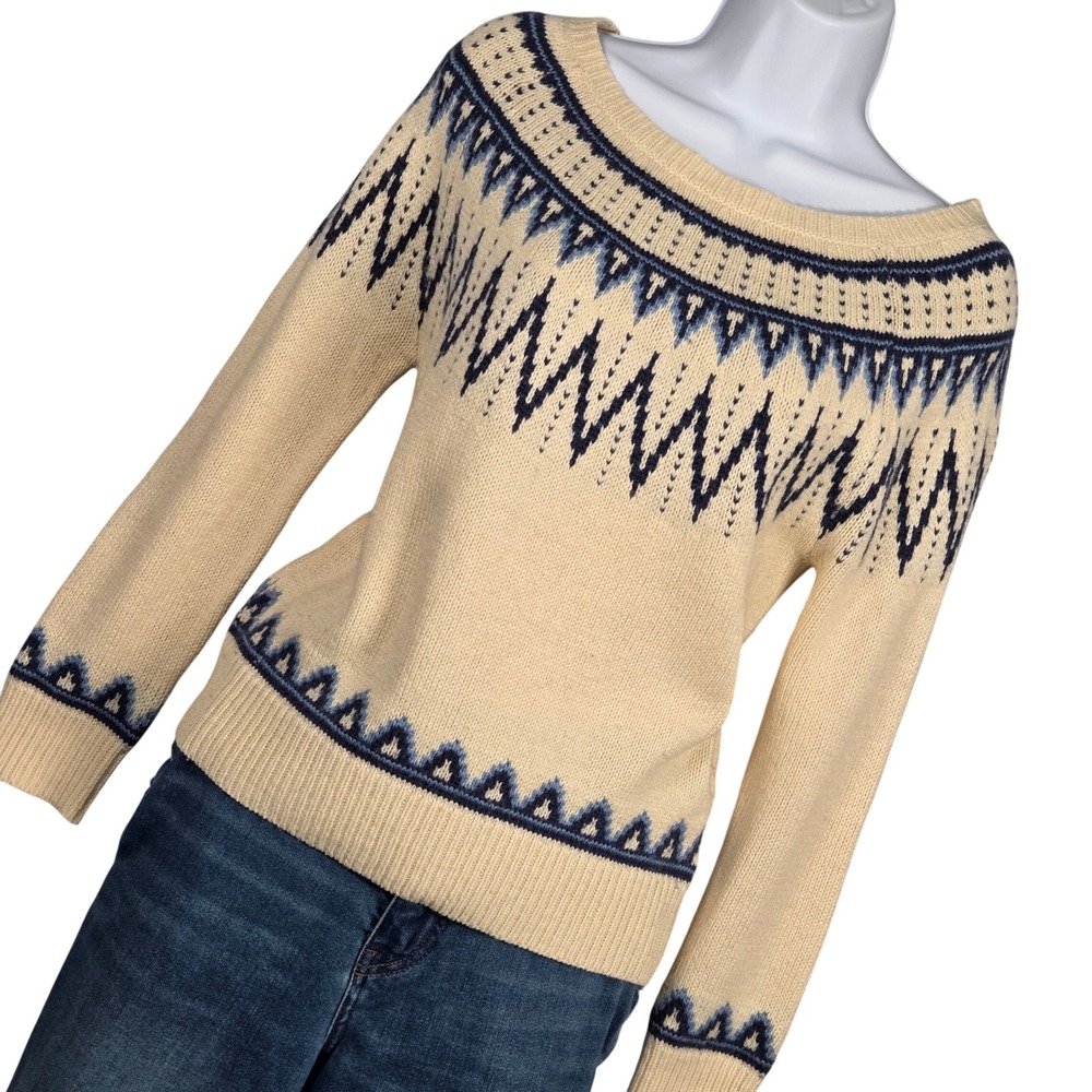 Denim & Supply Ralph Lauren Women Small Sweater Fair Isle Cream Blue Nordic